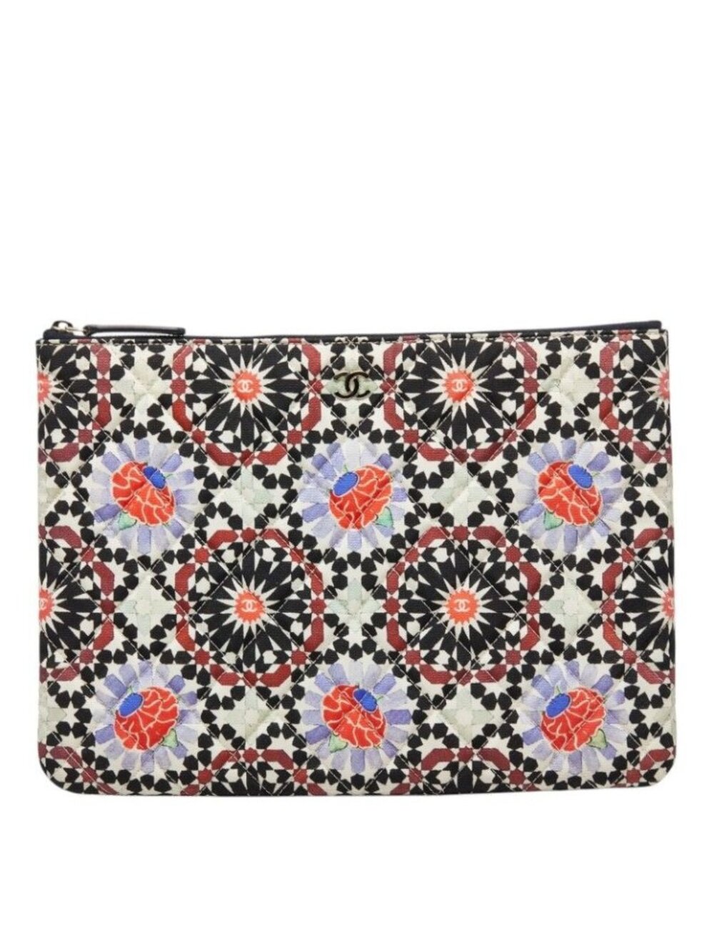 Chanel CC Logo Christmas Limited Clutch Pouch Multicolor Canvas Lambskin